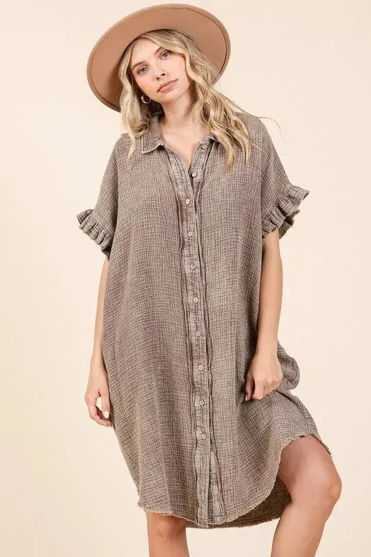 Mittoshop Mineral Wash Cotton Gauze Mini Shirt Dress - Love Salve
